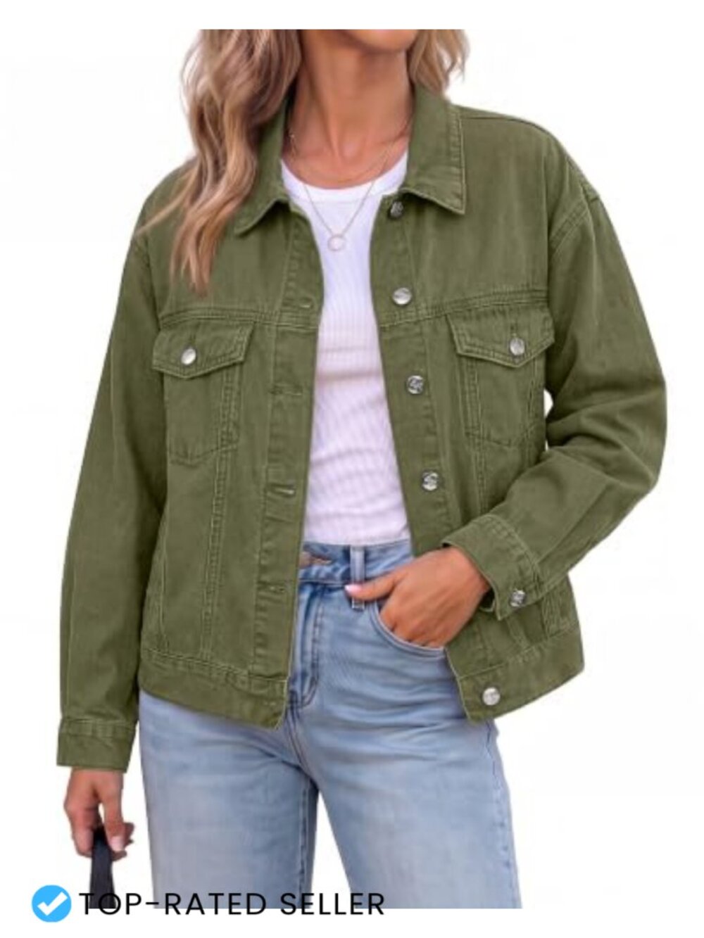 GRAPENT Women's Denim Jacket Button Down Oversized Classic Jean Jacket
